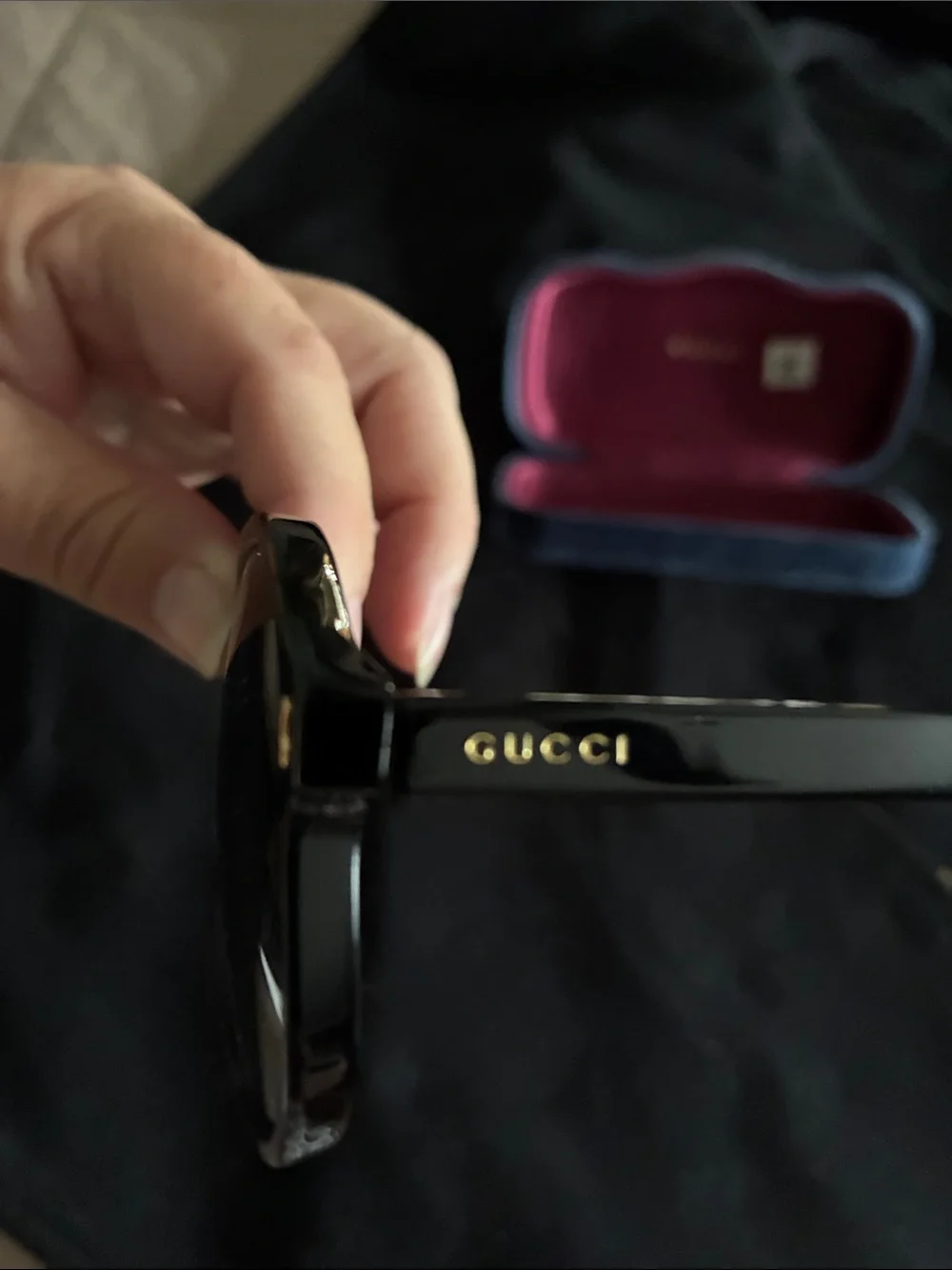 Gucci Blue Velvet Case with Navigator Shape Sunglasses